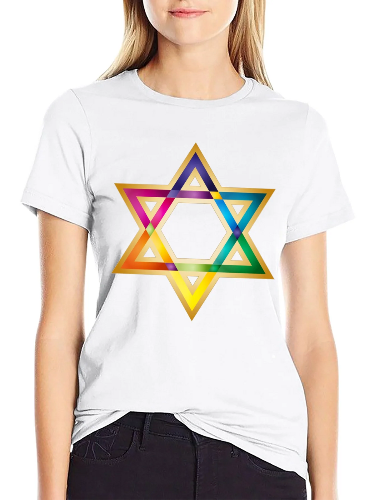 Rainbow Star of David Black T-Shirt product image 7