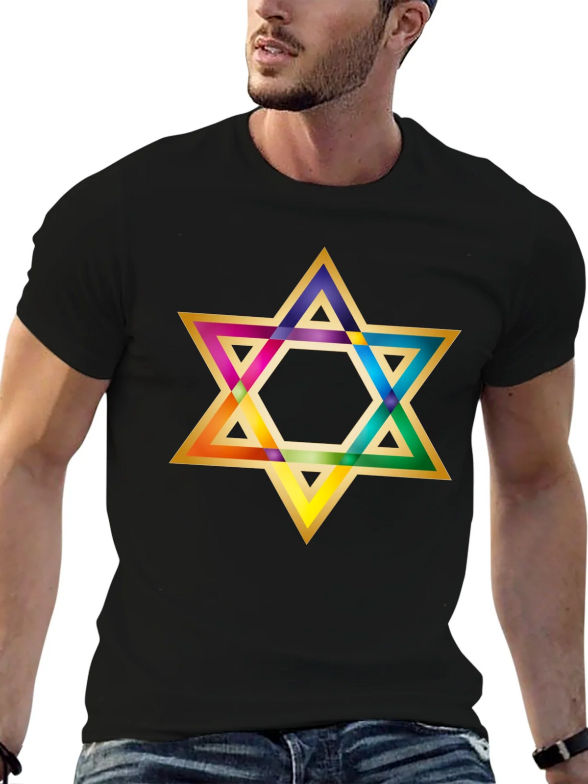 Rainbow Star of David Black T-Shirt product image 5