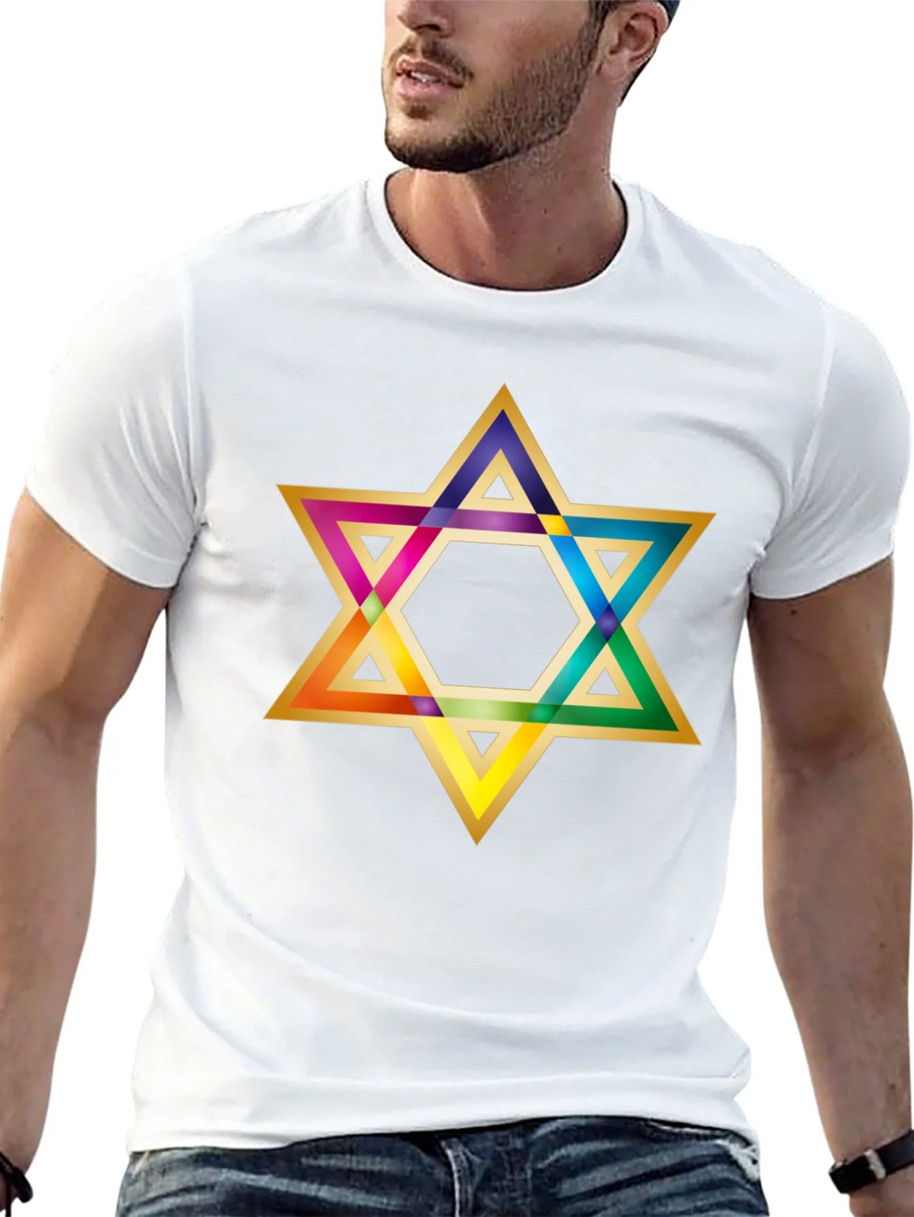 Rainbow Star of David Black T-Shirt product image 9