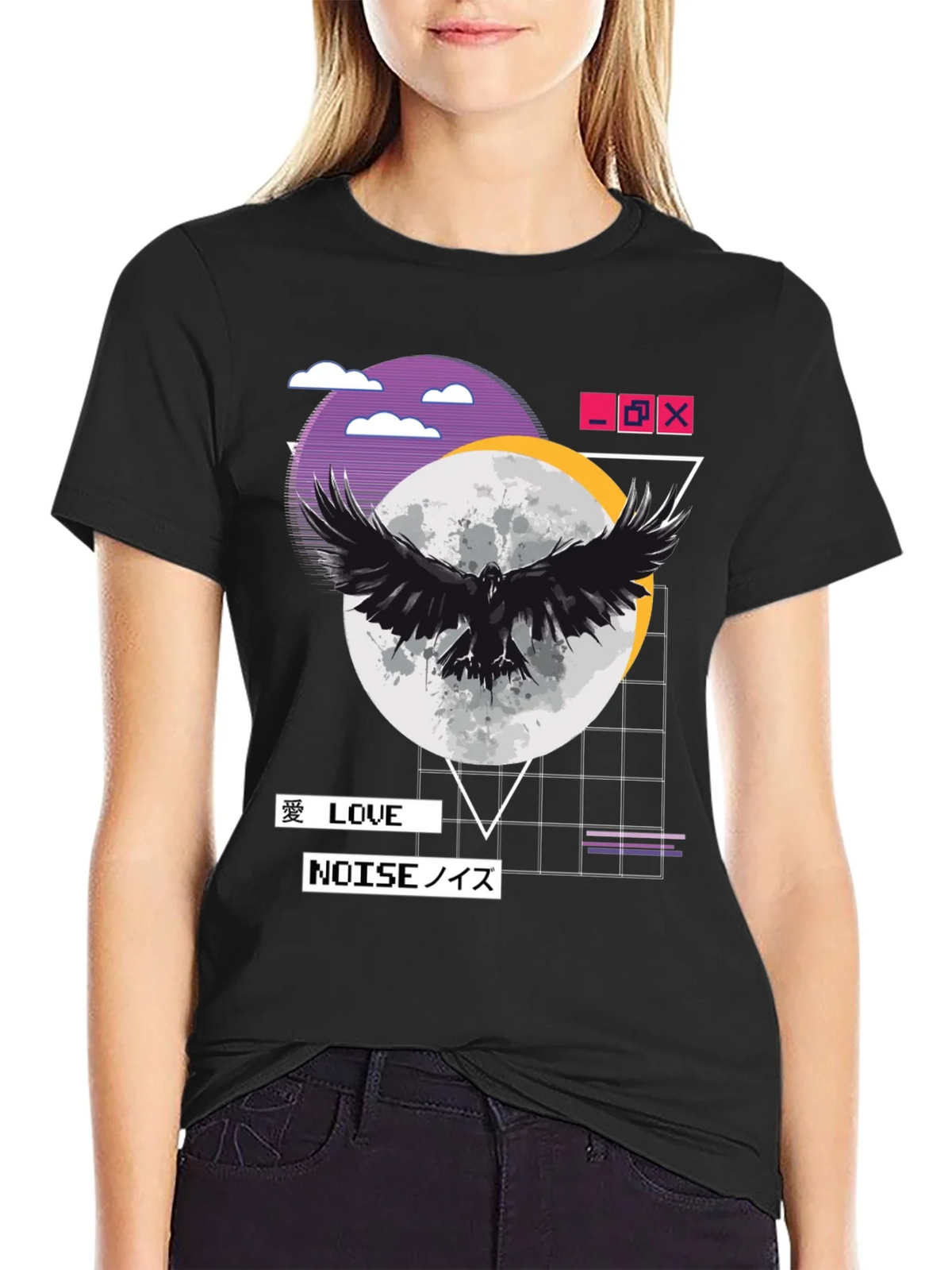 Raven Moon Black T-Shirt - Love & Noise Vaporwave Aesthetic product image 2