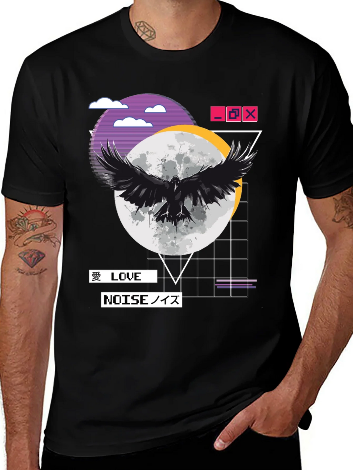 Raven Moon Black T-Shirt - Love & Noise Vaporwave Aesthetic product image 1