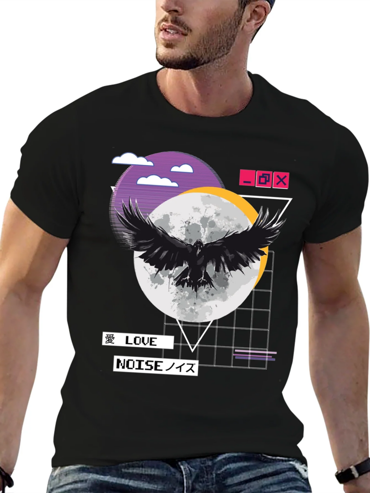 Raven Moon Black T-Shirt - Love & Noise Vaporwave Aesthetic product image 6