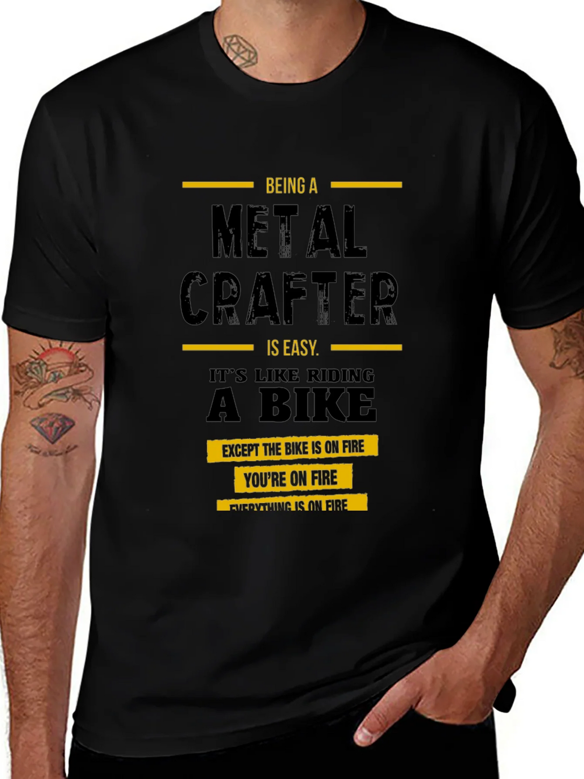 Metal Crafter T-Shirt: Riding a Bike on Fire product image 1