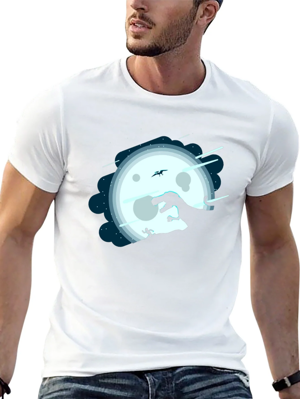 Dino Moon Silhouette Tee - Unique Graphic Print Shirt product image 4
