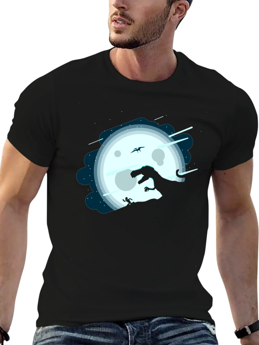 Dino Moon Silhouette Tee - Unique Graphic Print Shirt product image 1