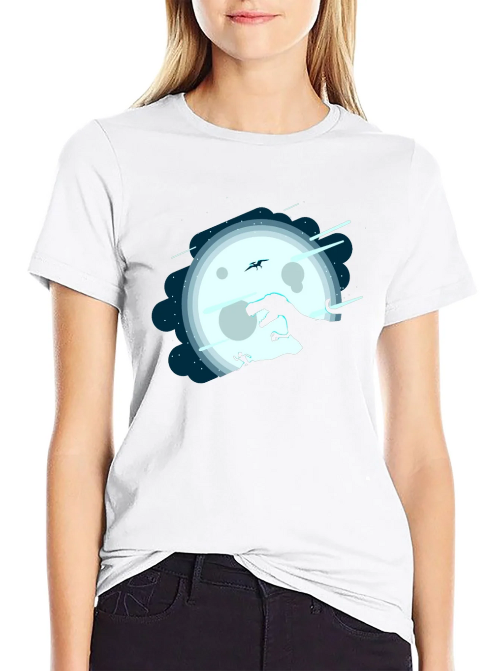 Dino Moon Silhouette Tee - Unique Graphic Print Shirt product image 2