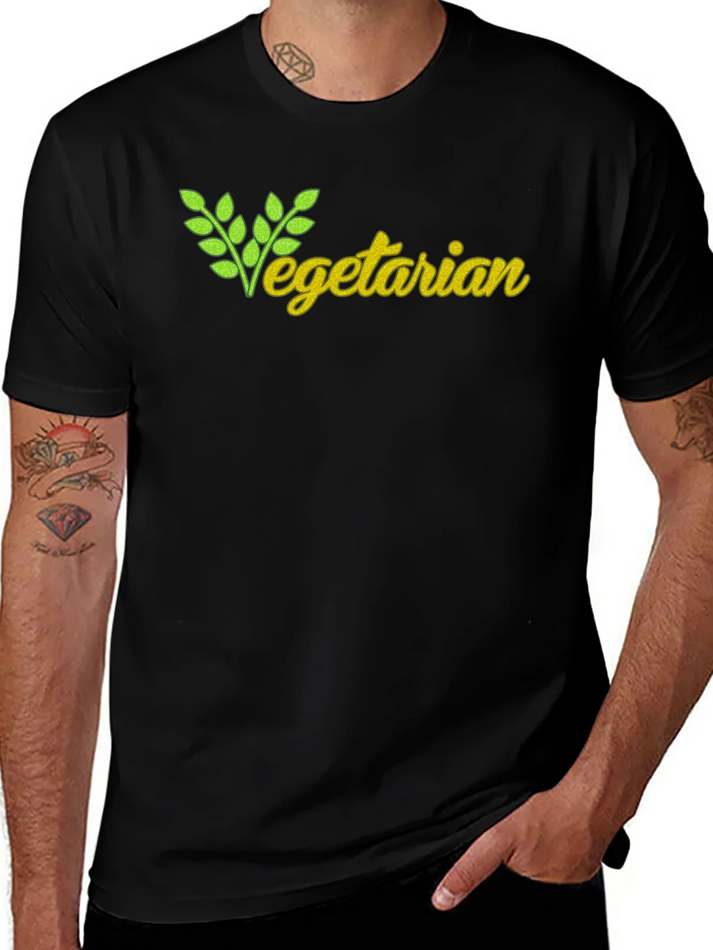Vegetarian T-Shirt - Black Cotton Tee product image 1