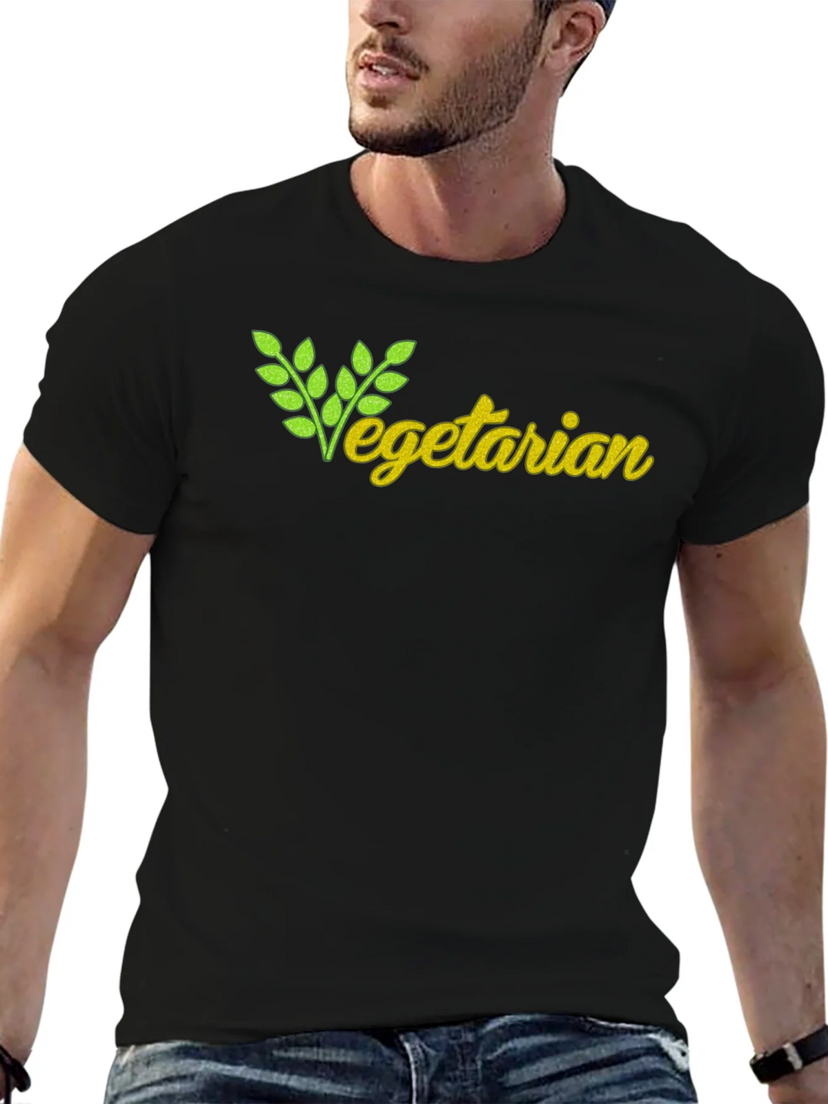 Vegetarian T-Shirt - Black Cotton Tee product image 6