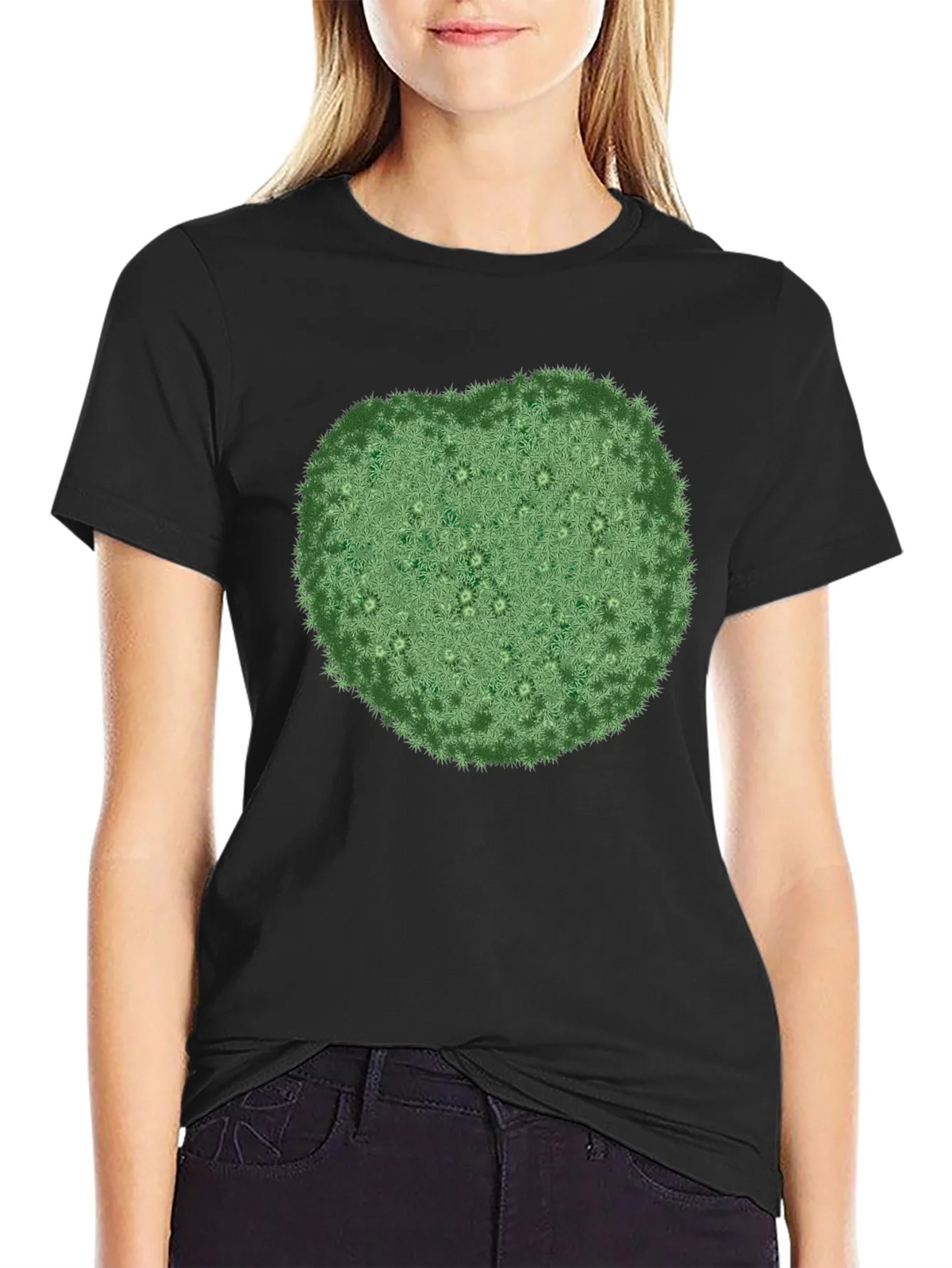 Unique Green Botanical Print Black T-Shirt product image 2