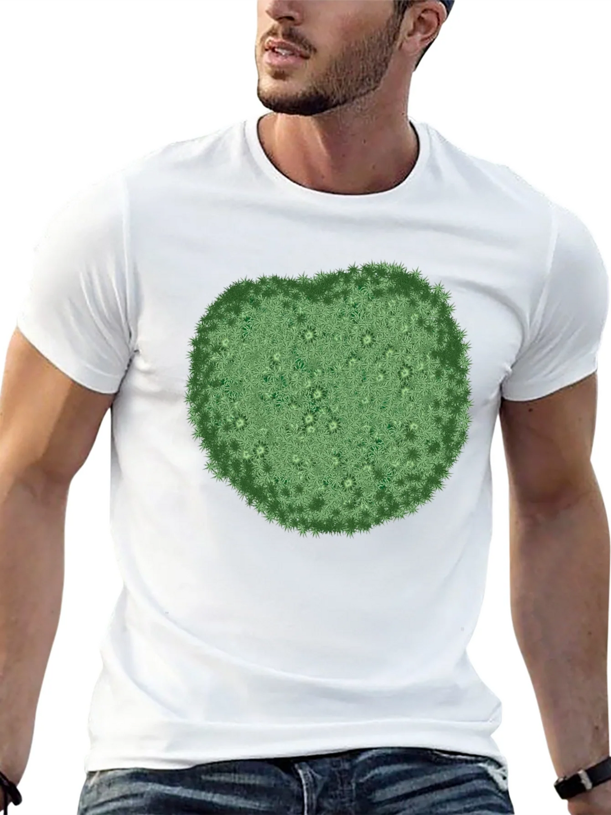 Unique Green Botanical Print Black T-Shirt product image 12