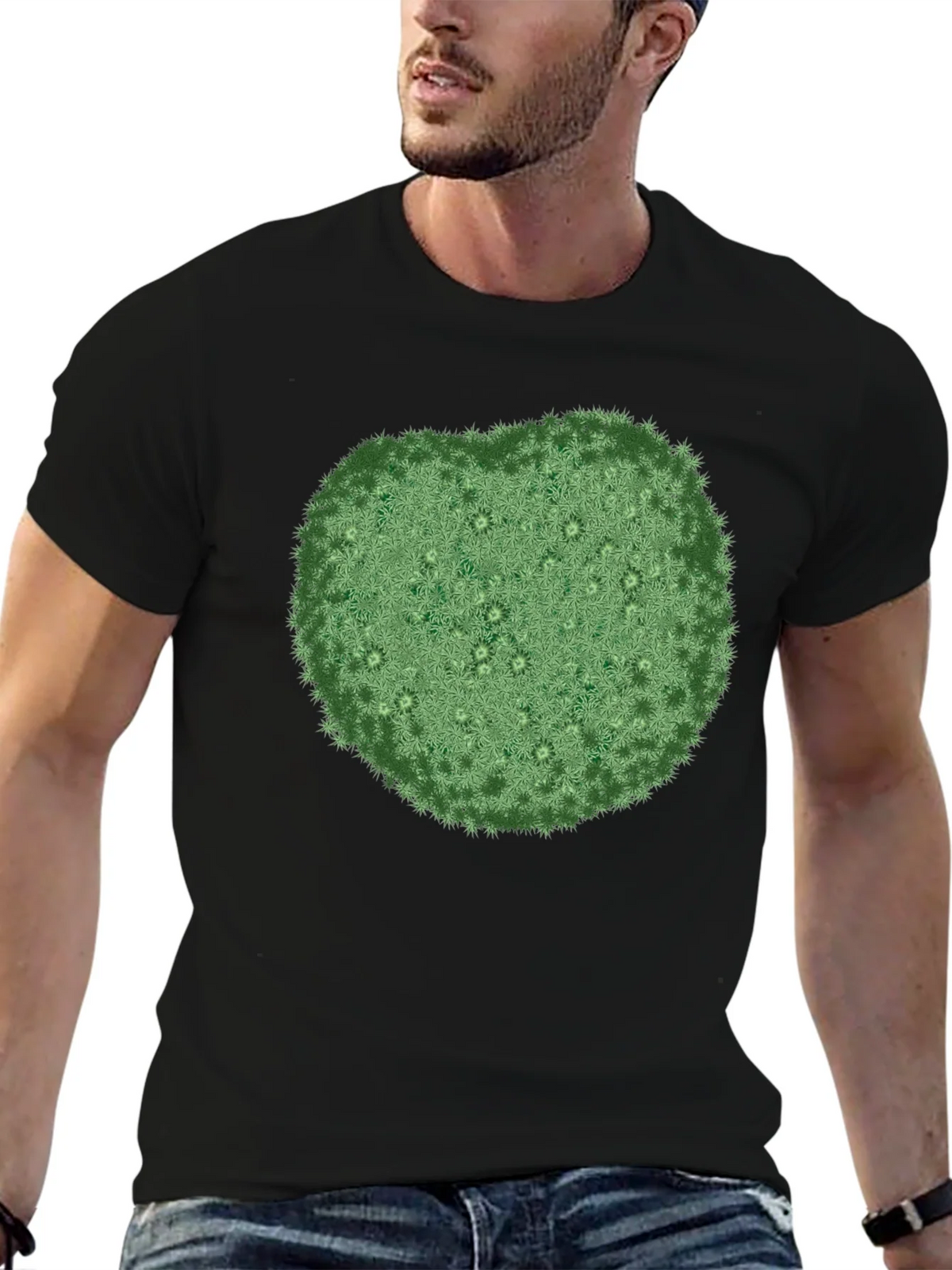 Unique Green Botanical Print Black T-Shirt product image 6