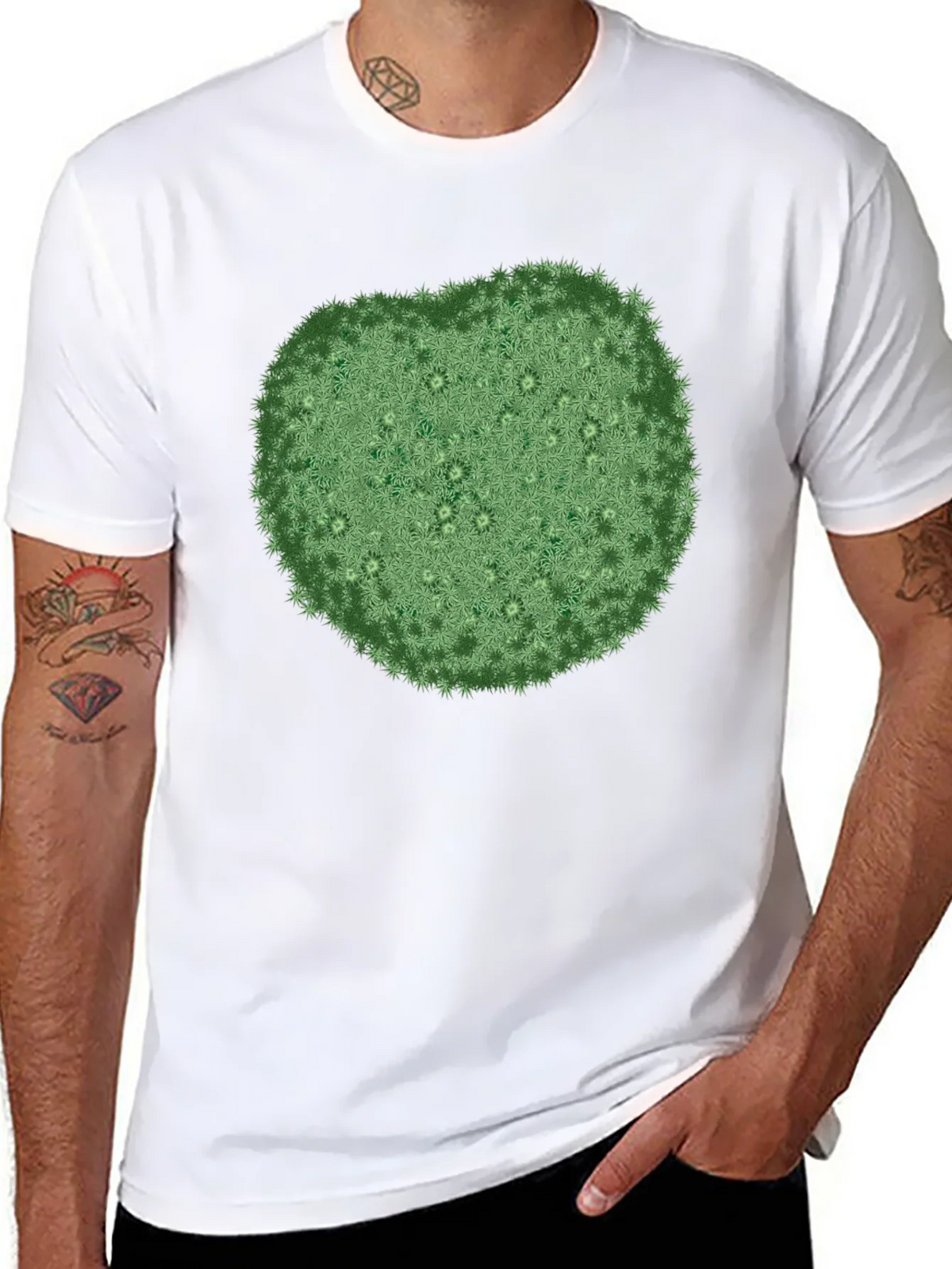 Unique Green Botanical Print Black T-Shirt product image 7