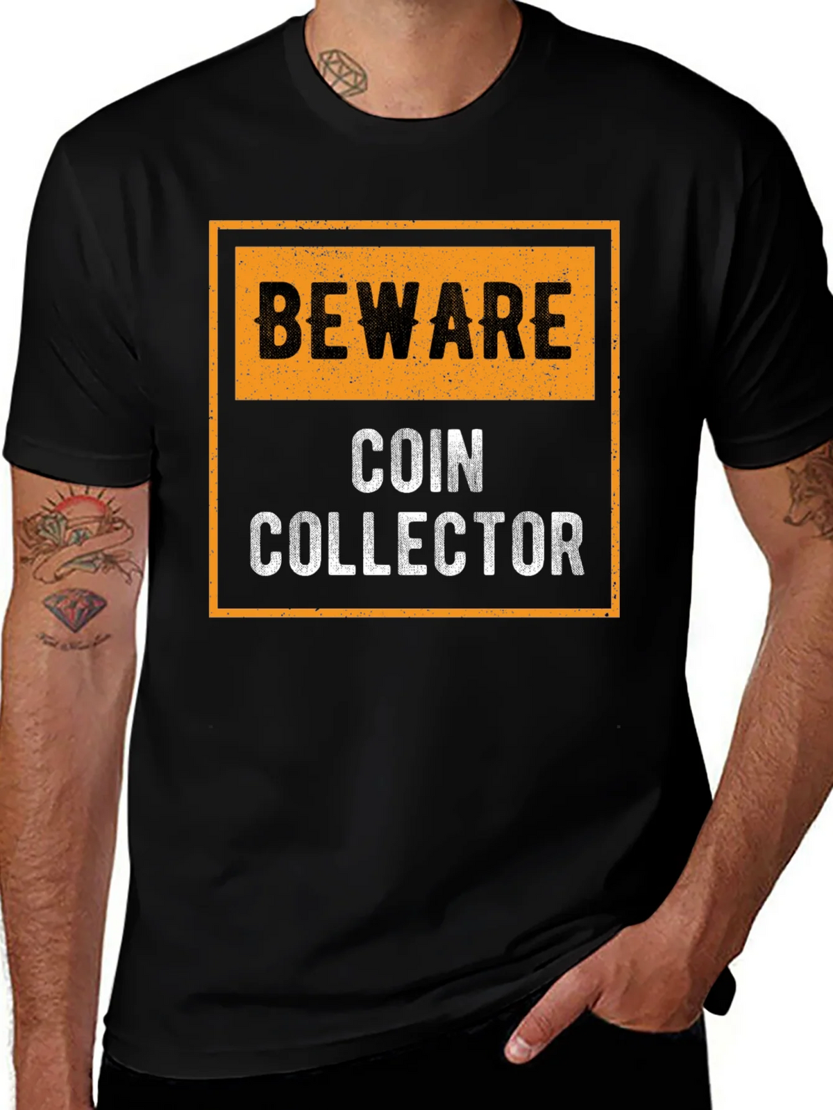Beware Coin Collector Black Graphic T-Shirt product image 1