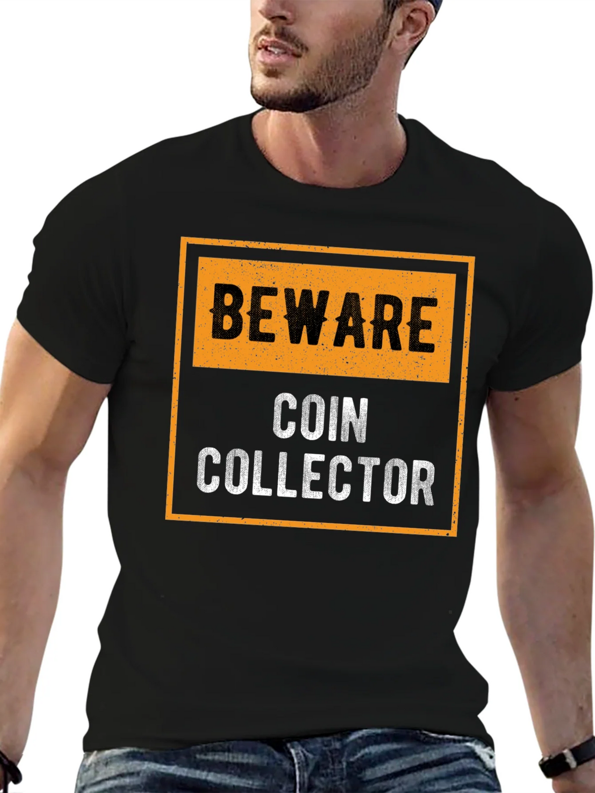 Beware Coin Collector Black Graphic T-Shirt product image 2