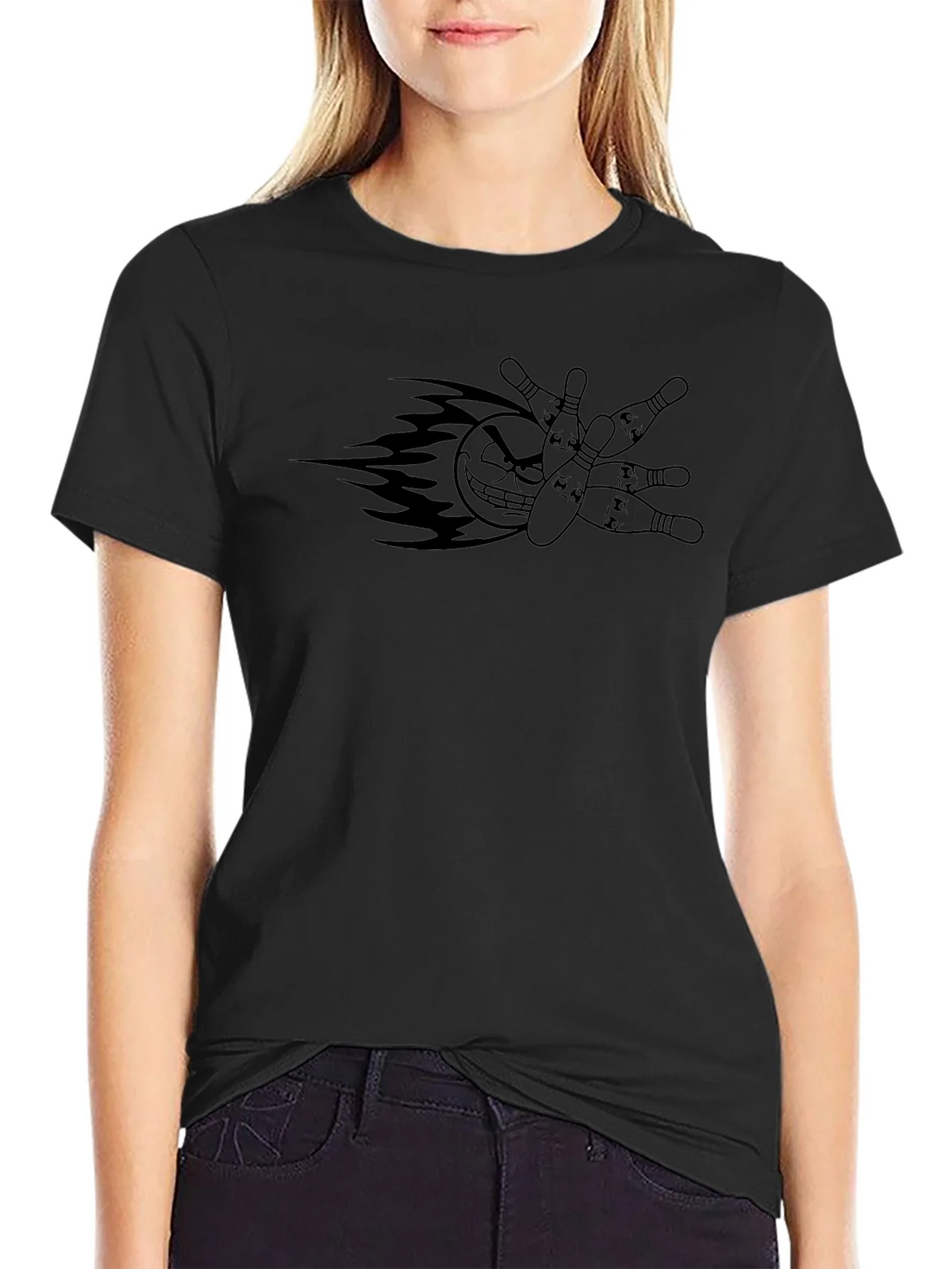 Bowling Strike T-Shirt - Flaming Ball & Pins Graphic product image 2
