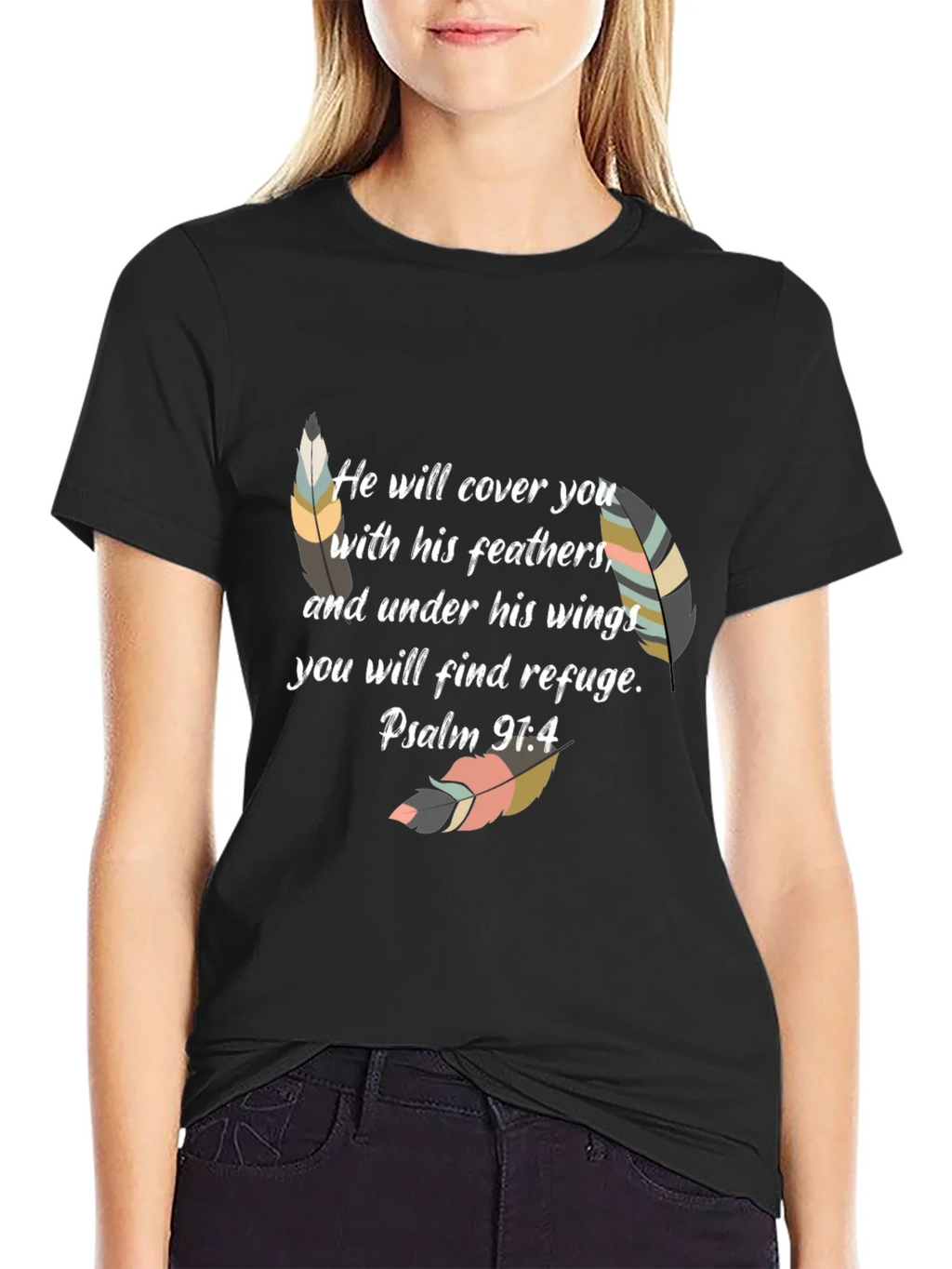 Faith-Based Feather Graphic Tee - Psalm 91:4 product image 1