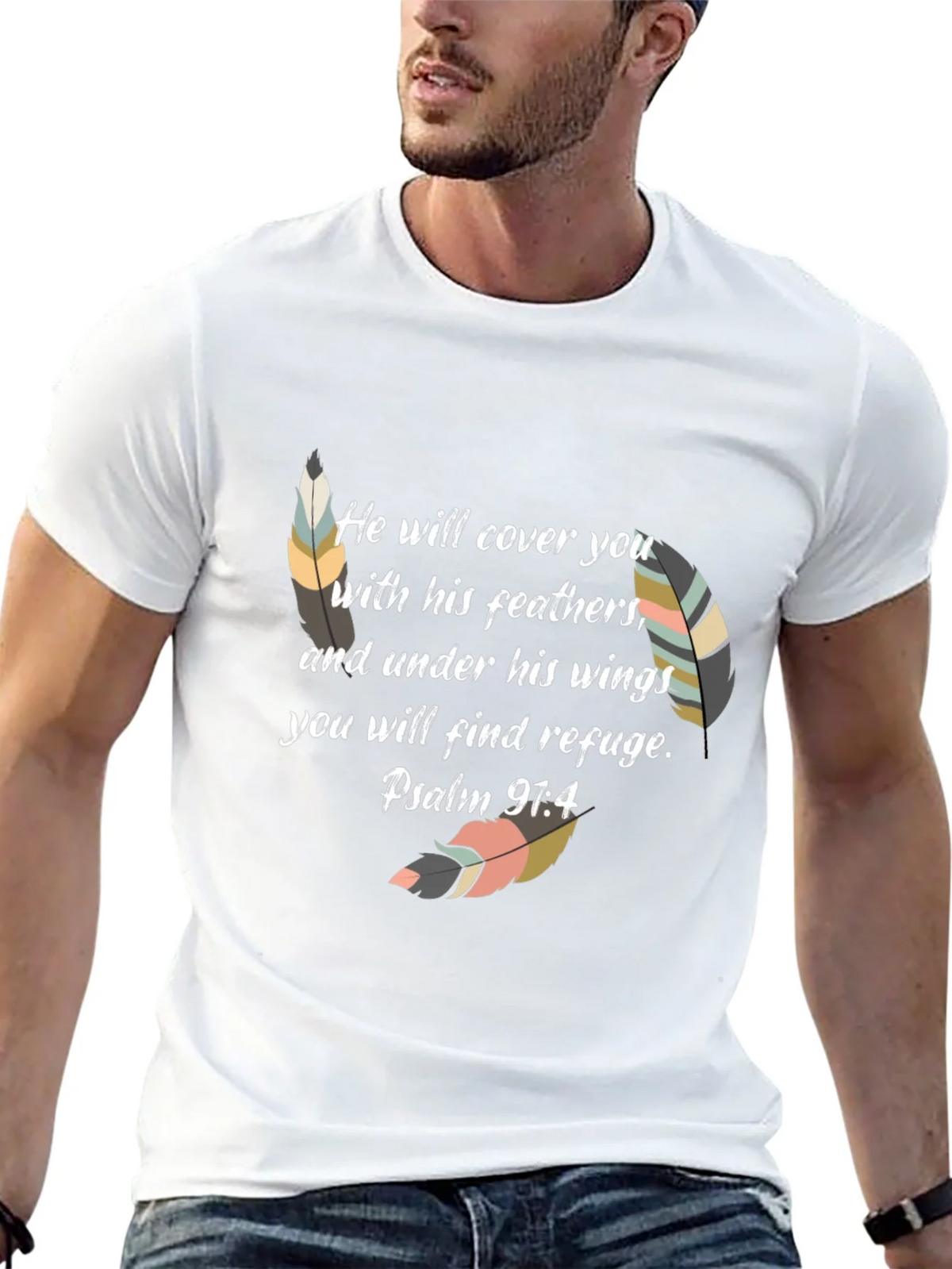 Faith-Based Feather Graphic Tee - Psalm 91:4 product image 5