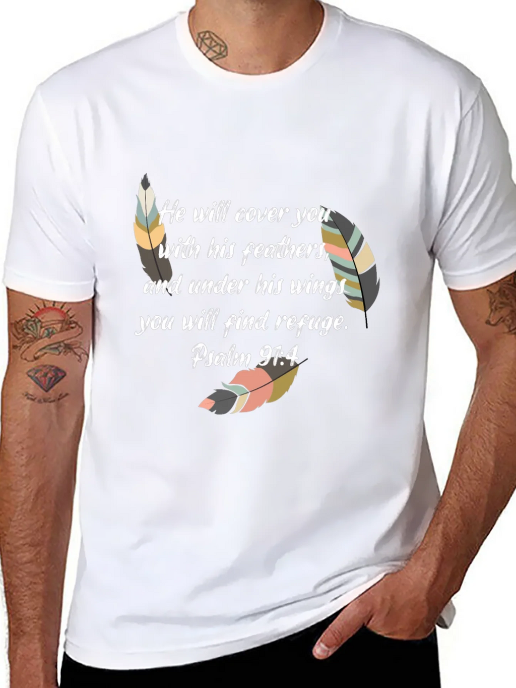 Faith-Based Feather Graphic Tee - Psalm 91:4 product image 3