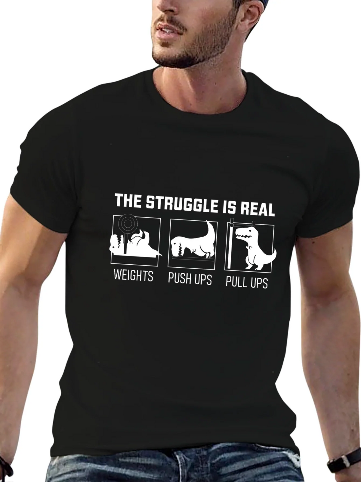 The Struggle Is Real Dinosaur Workout T-Shirt product image 3