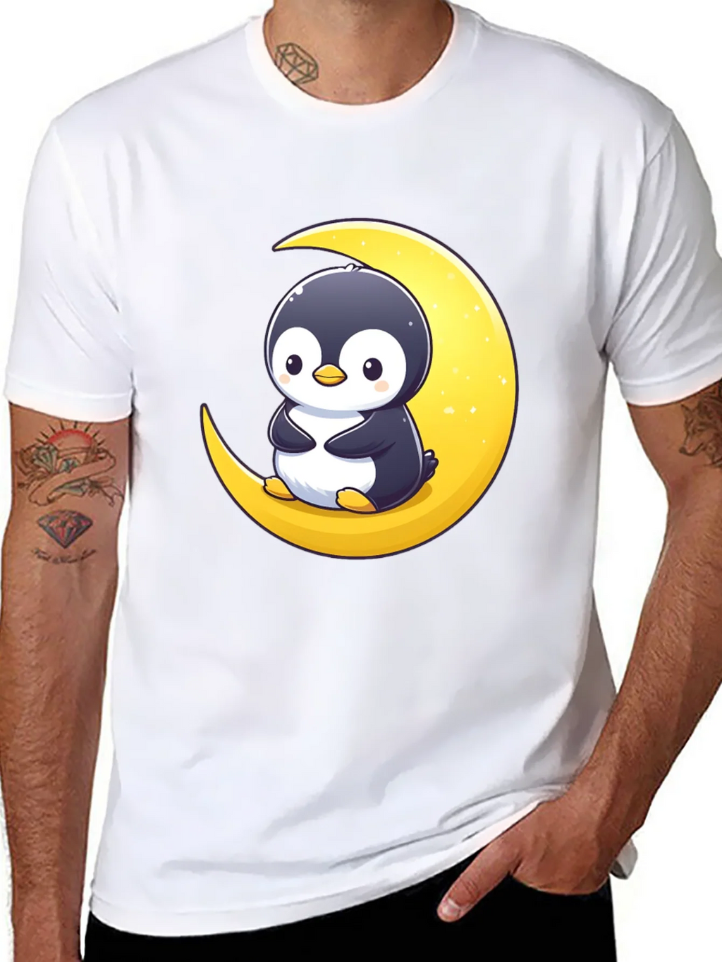 Penguin Moon Graphic Tee - Black Cotton T-Shirt product image 7