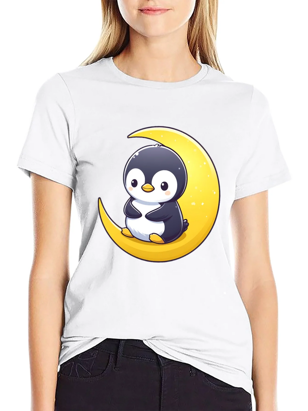 Penguin Moon Graphic Tee - Black Cotton T-Shirt product image 8
