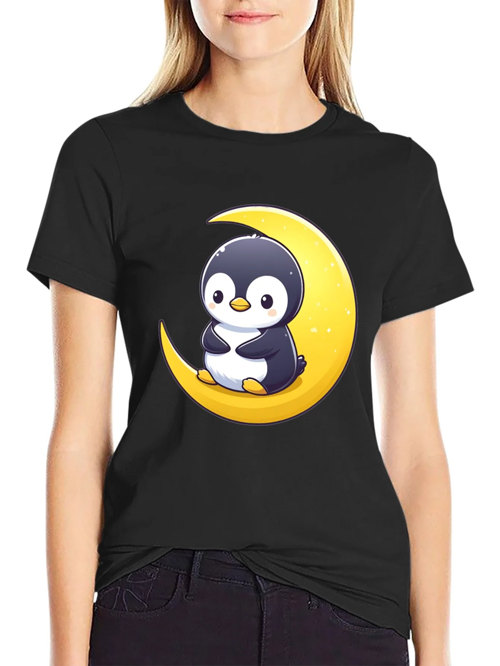 Penguin Moon Graphic Tee - Black Cotton T-Shirt product image 2