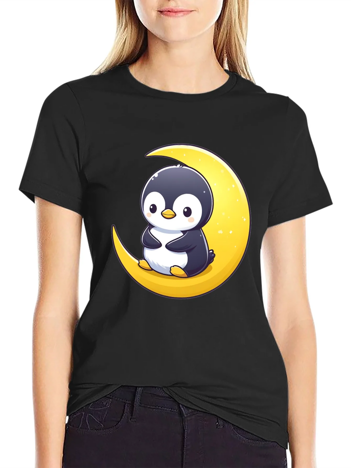 Penguin Moon Graphic Tee - Black Cotton T-Shirt product image 2