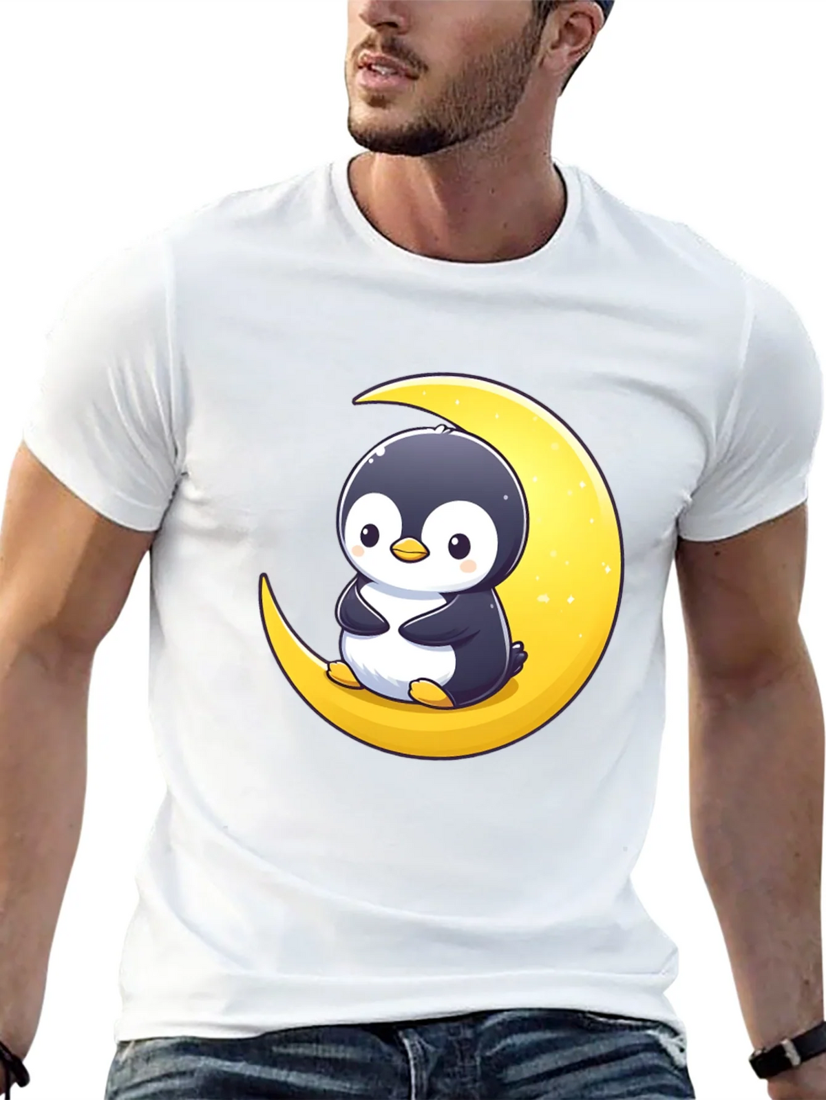 Penguin Moon Graphic Tee - Black Cotton T-Shirt product image 12