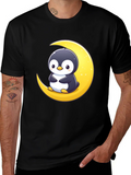 Penguin Moon Graphic Tee - Black Cotton T-Shirt product image 1