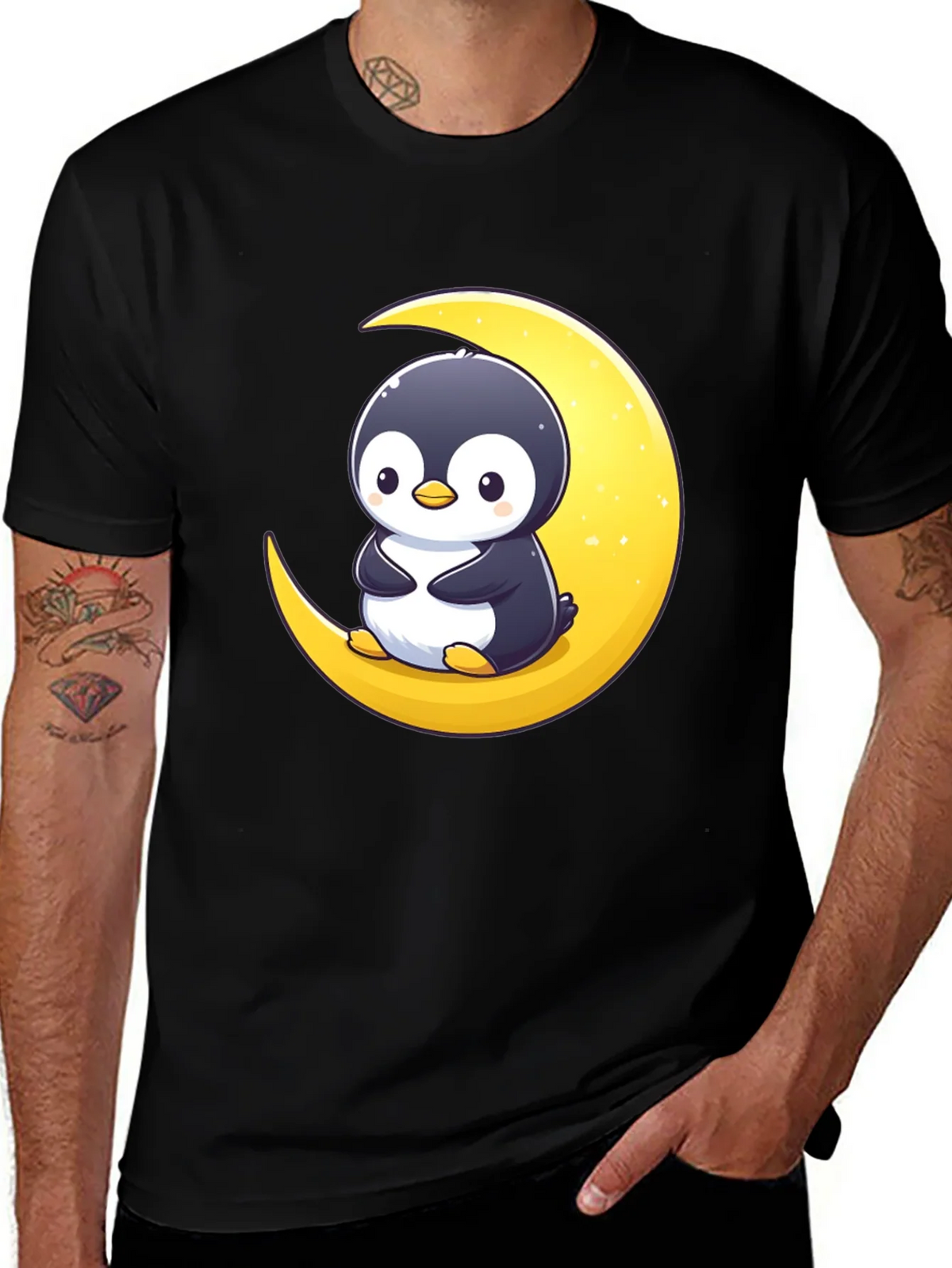 Penguin Moon Graphic Tee - Black Cotton T-Shirt product image 1