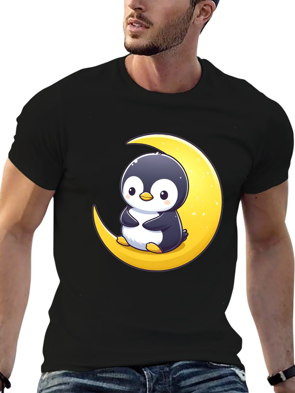 Penguin Moon Graphic Tee - Black Cotton T-Shirt product image 6