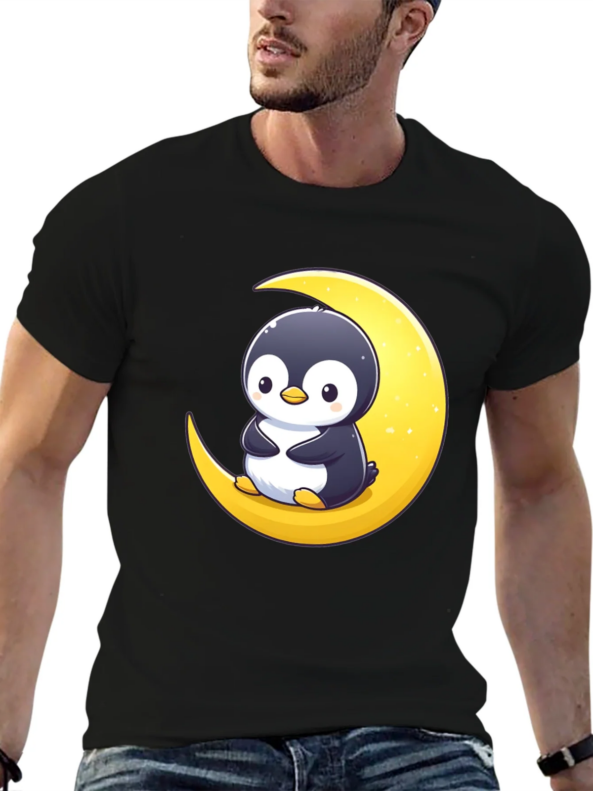 Penguin Moon Graphic Tee - Black Cotton T-Shirt product image 6