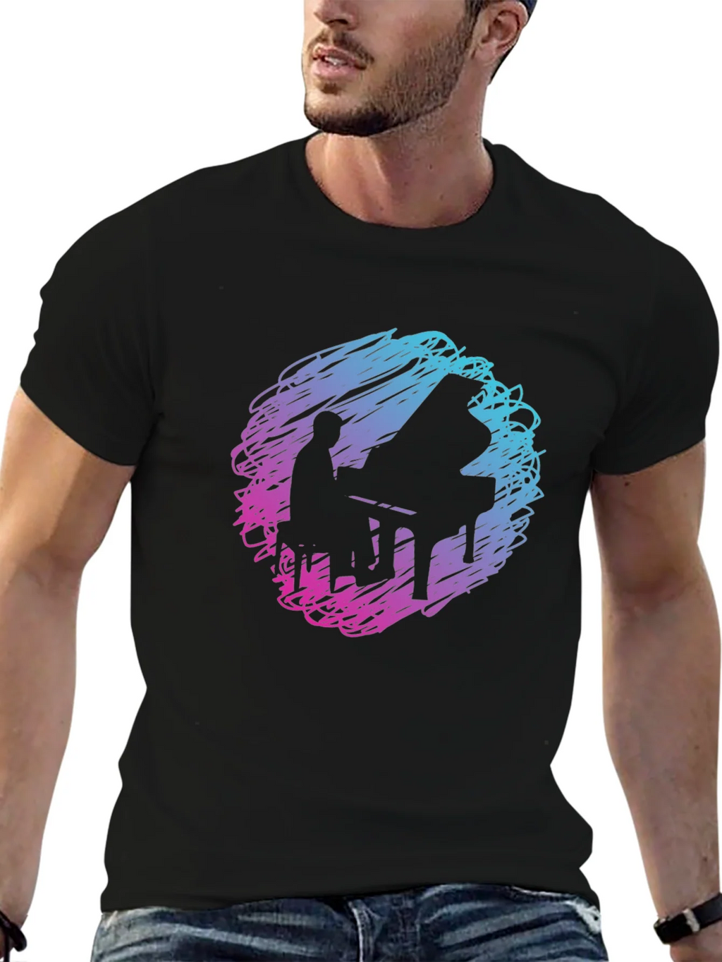 Piano Player Graphic Tee - Abstract Scribble Design product image 5