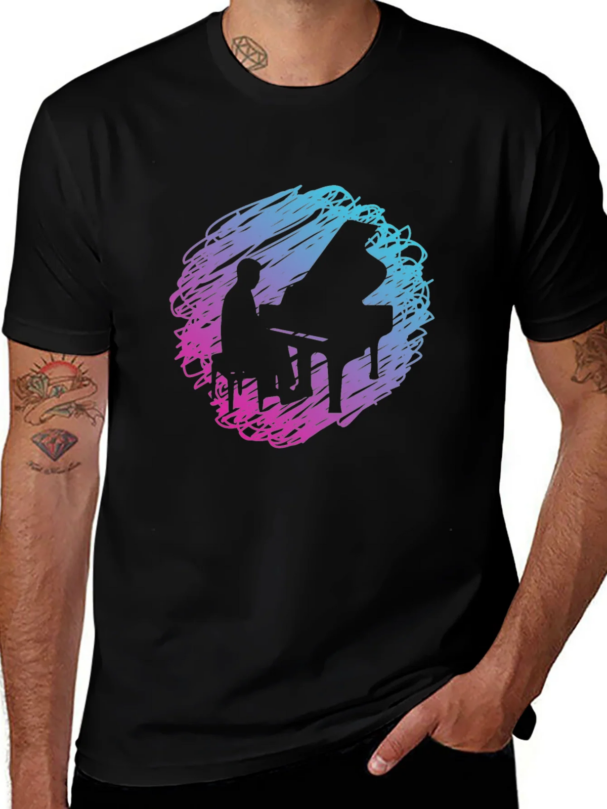 Piano Player Graphic Tee - Abstract Scribble Design product image 1