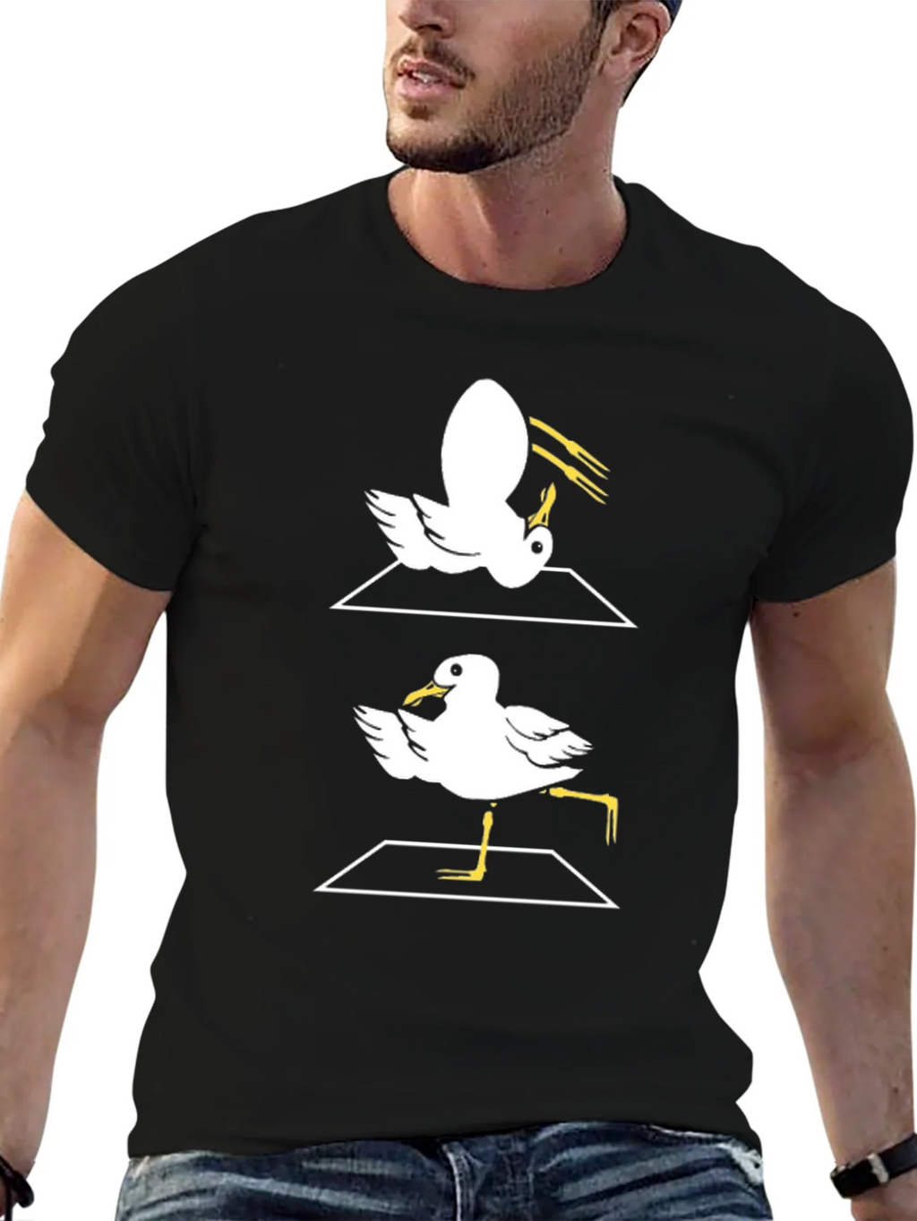 Funny Dancing Seagull Graphic Tee - Black Cotton T-Shirt product image 6