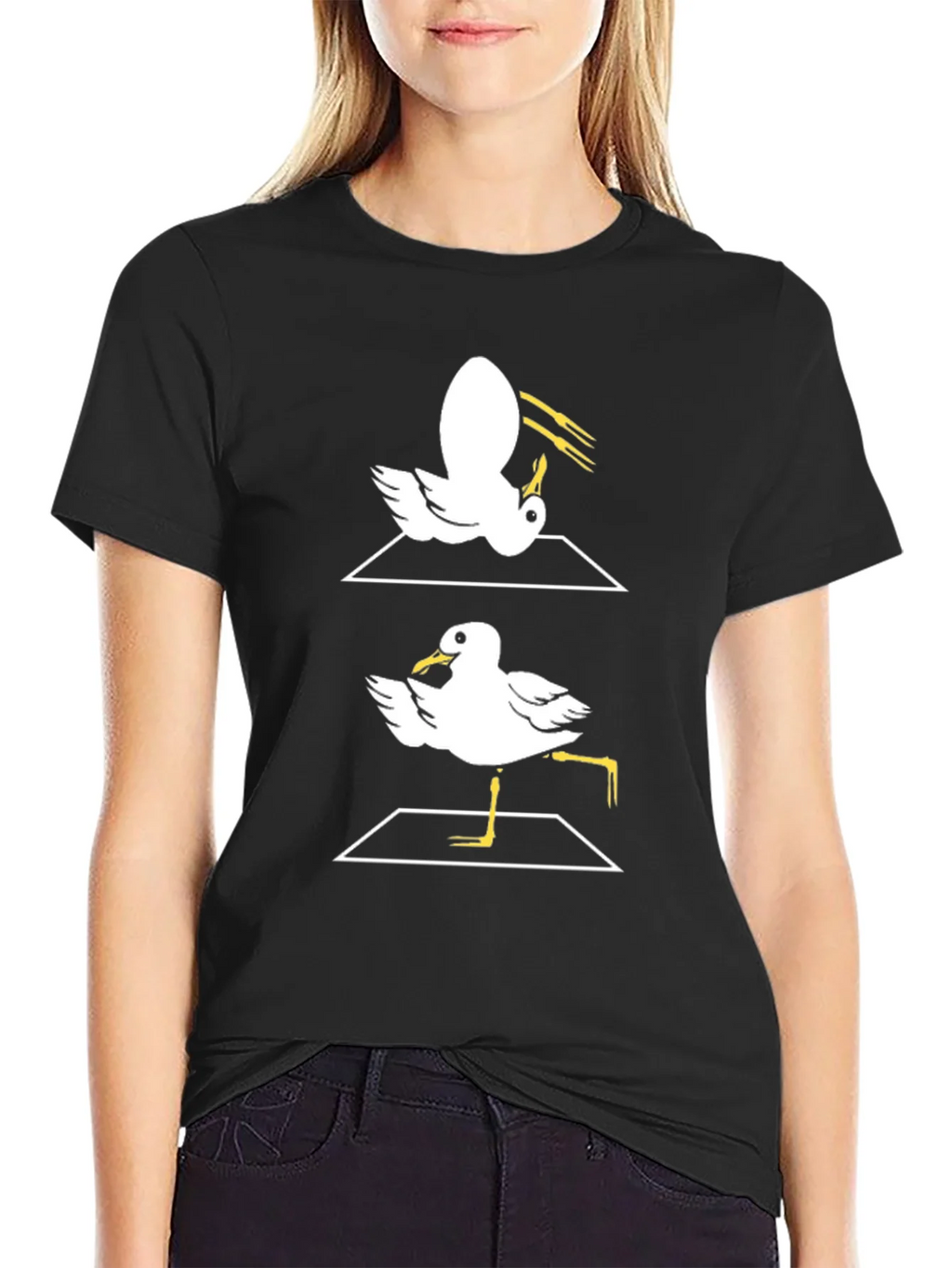 Funny Dancing Seagull Graphic Tee - Black Cotton T-Shirt product image 2