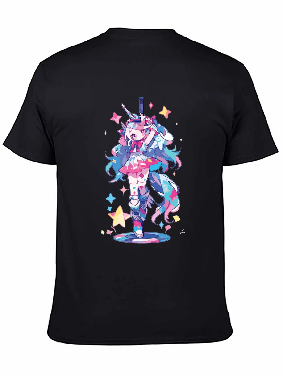 Unicorn Girl Graphic Tee - Black Cotton T-Shirt product image 4