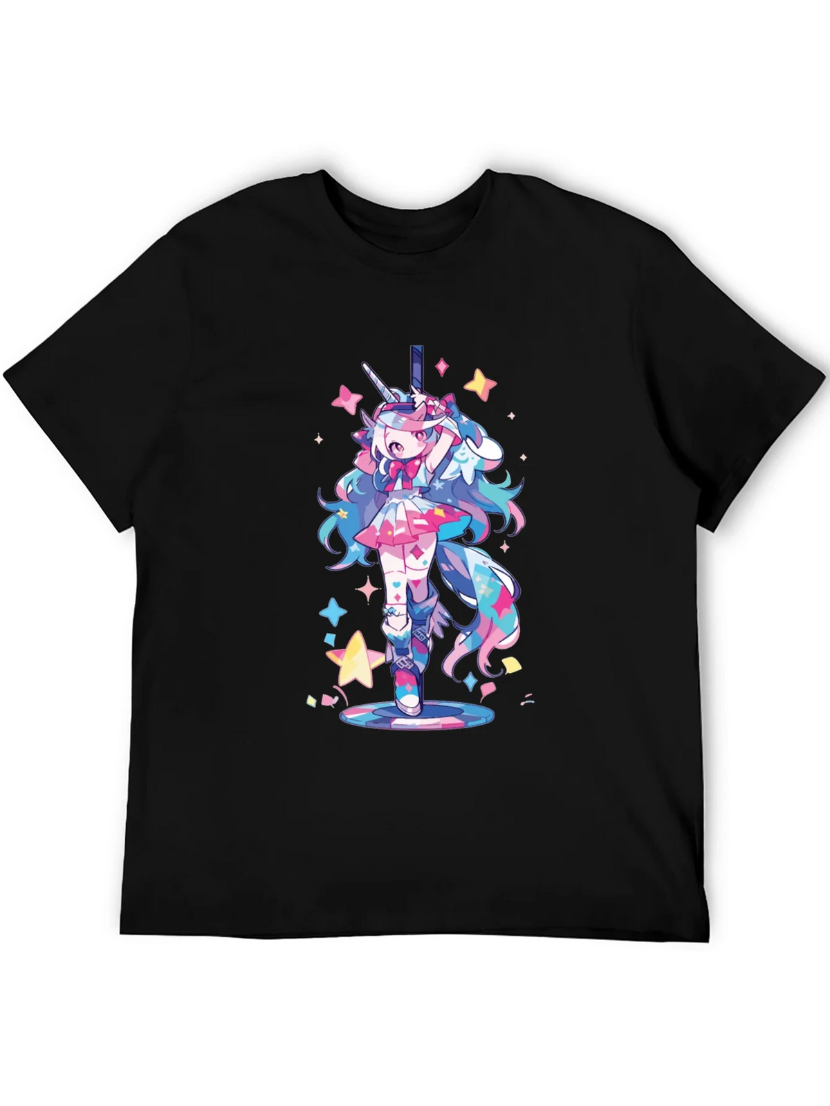 Unicorn Girl Graphic Tee - Black Cotton T-Shirt product image 5