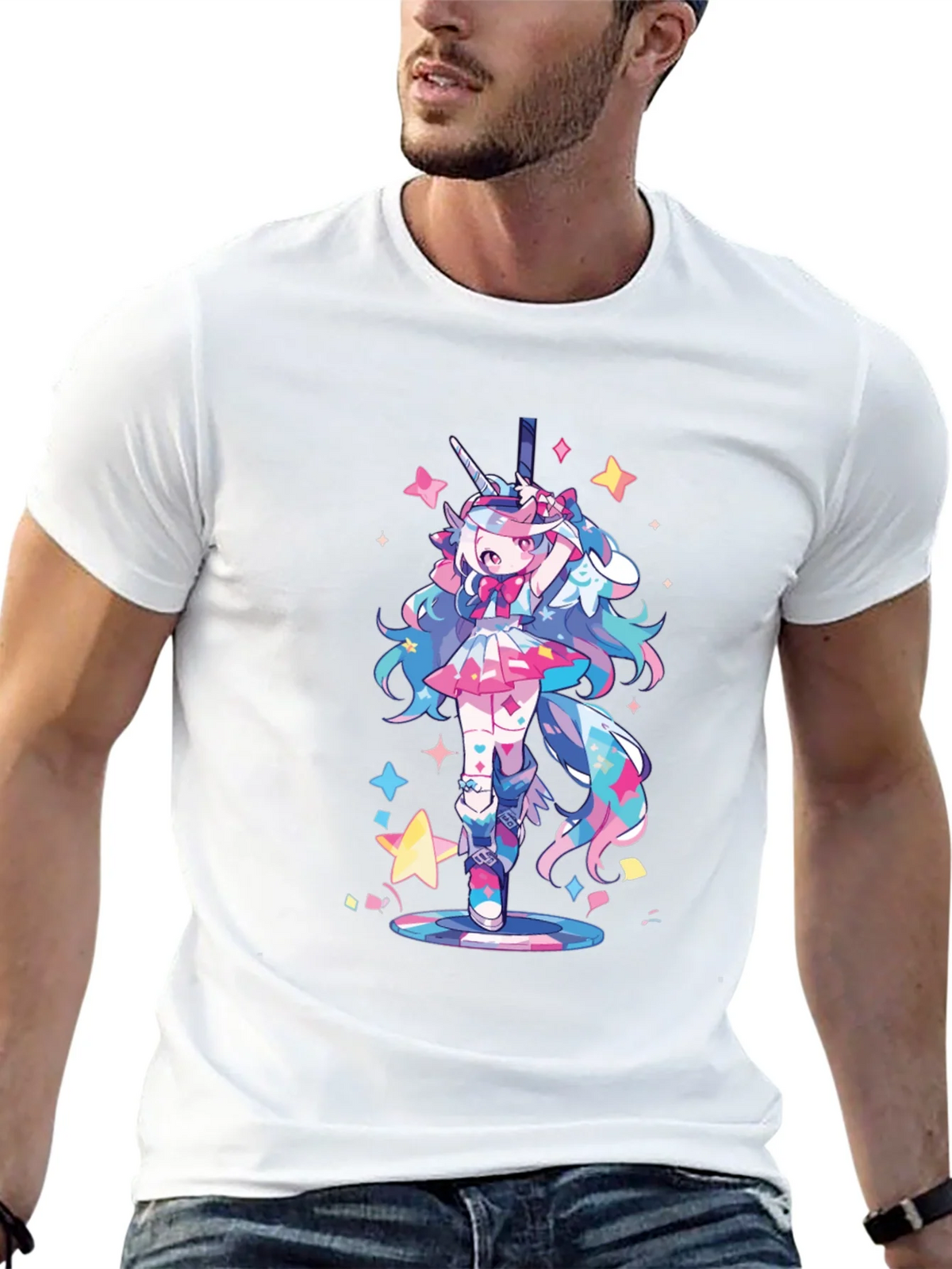 Unicorn Girl Graphic Tee - Black Cotton T-Shirt product image 12