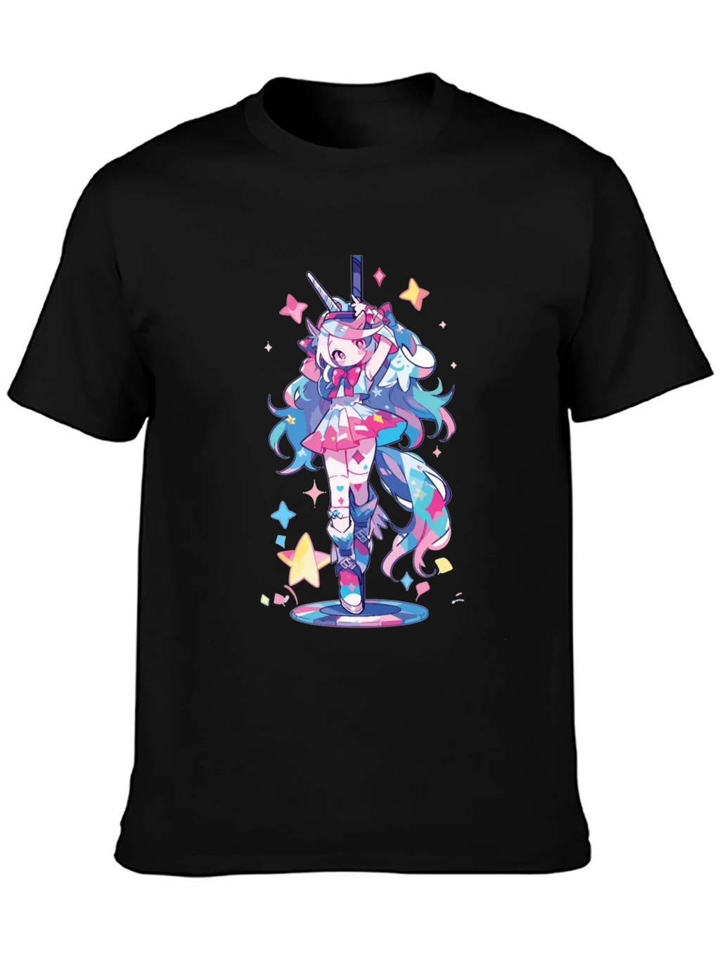 Unicorn Girl Graphic Tee - Black Cotton T-Shirt product image 3