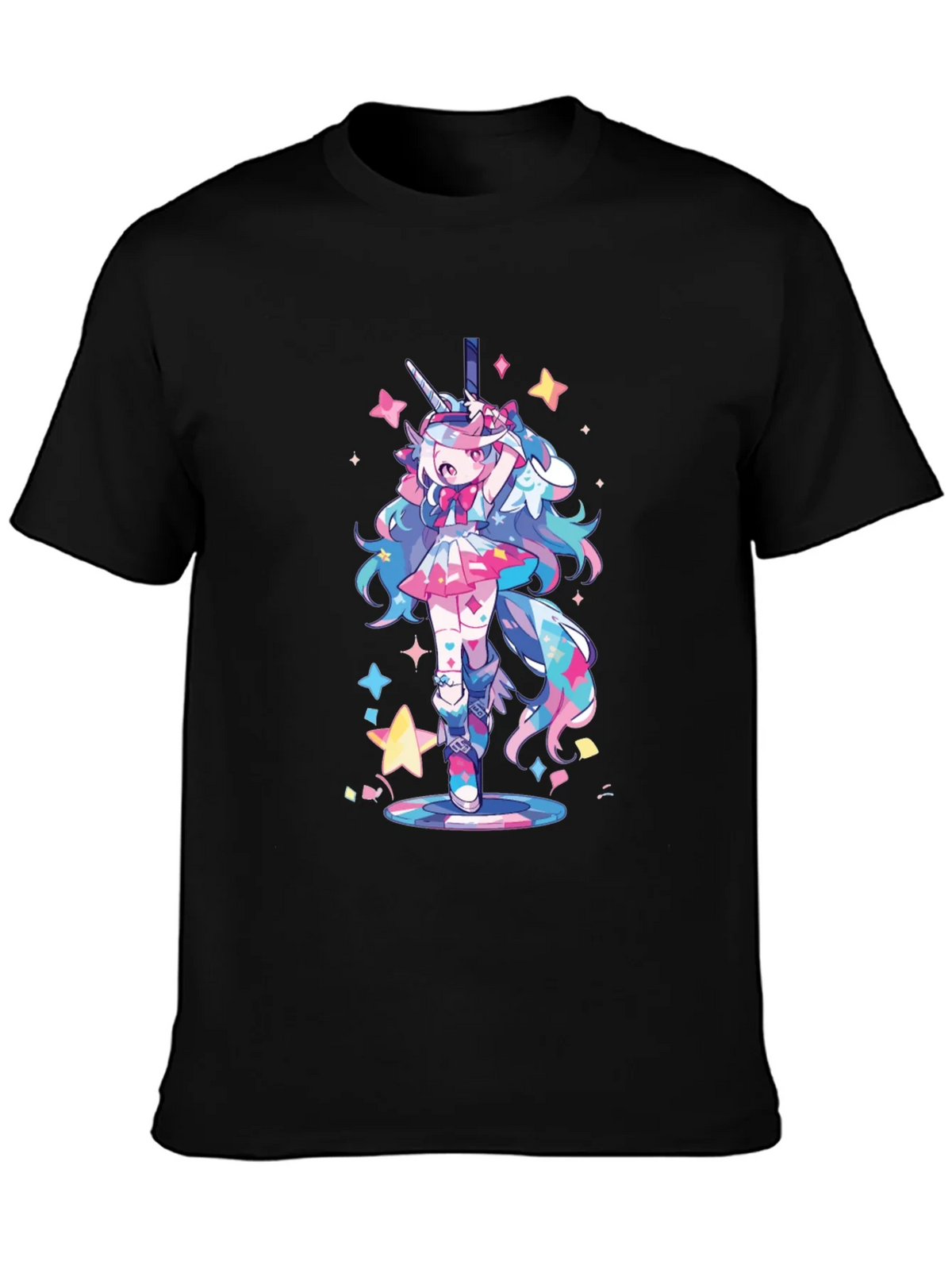 Unicorn Girl Graphic Tee - Black Cotton T-Shirt product image 3