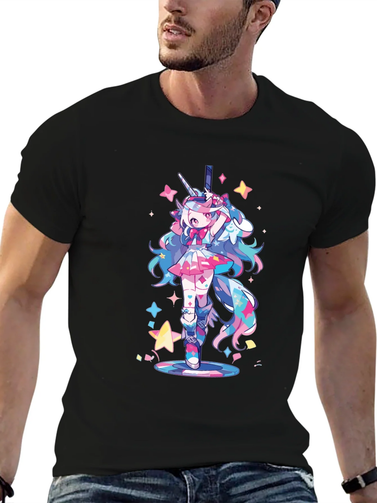 Unicorn Girl Graphic Tee - Black Cotton T-Shirt product image 6