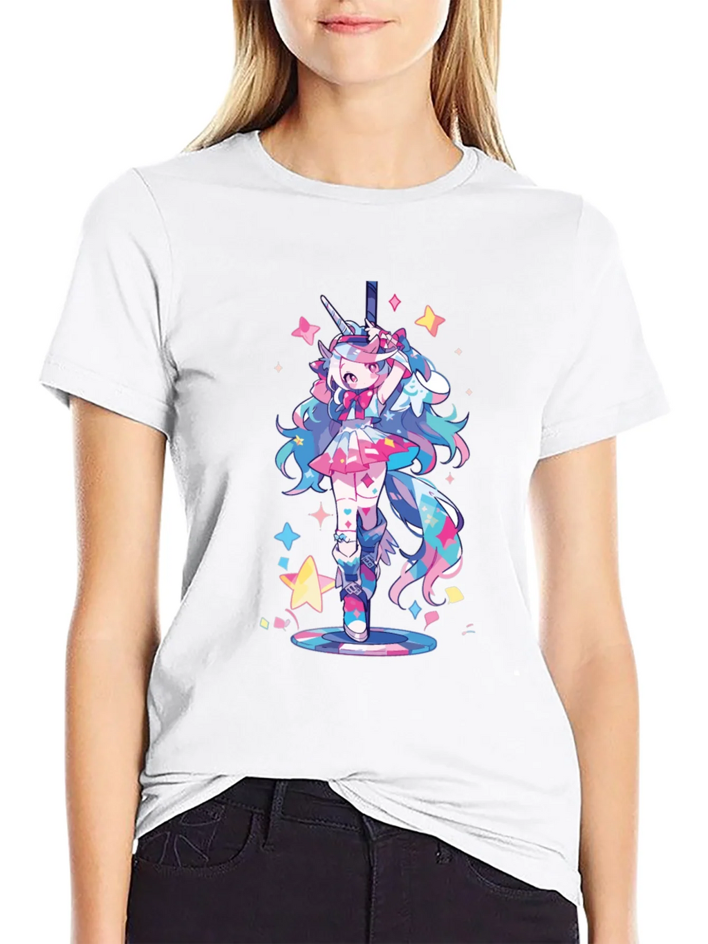 Unicorn Girl Graphic Tee - Black Cotton T-Shirt product image 8
