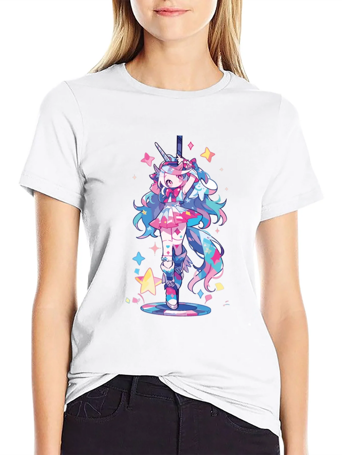 Unicorn Girl Graphic Tee - Black Cotton T-Shirt product image 8