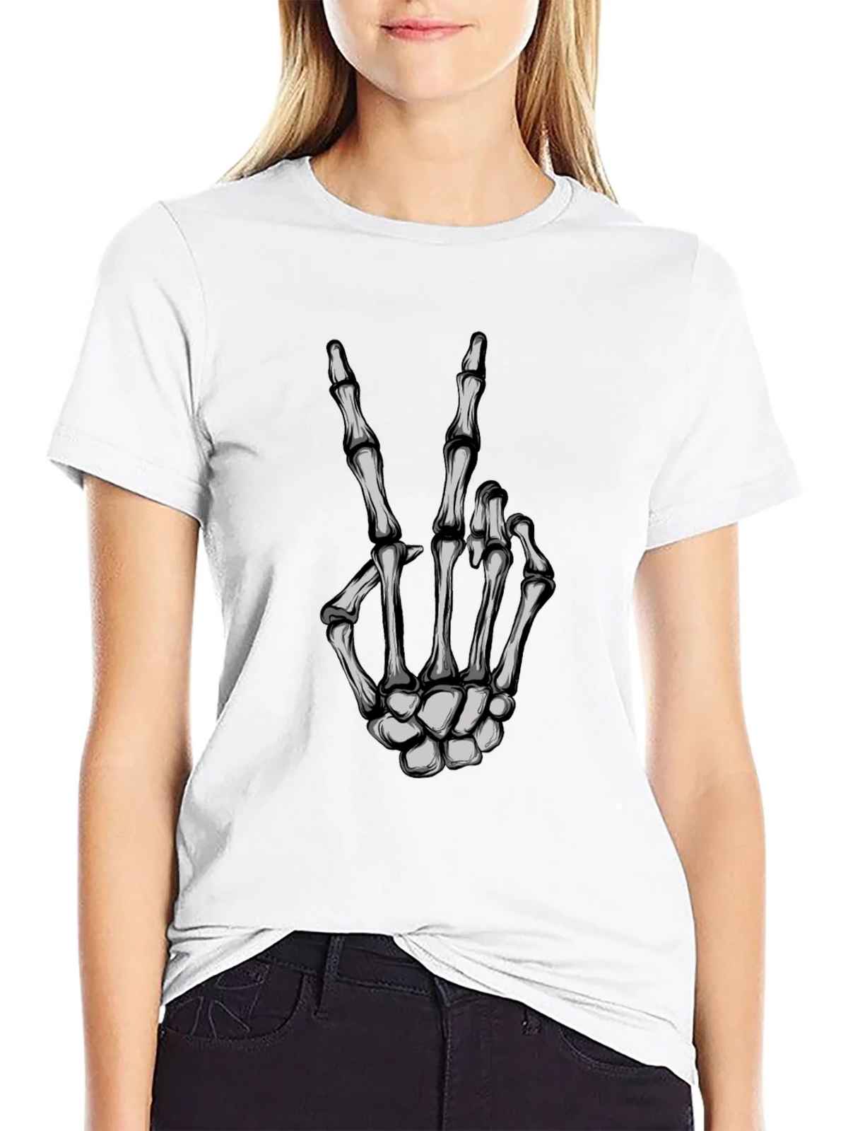 Skeleton Hand Peace Sign Graphic Tee product image 7