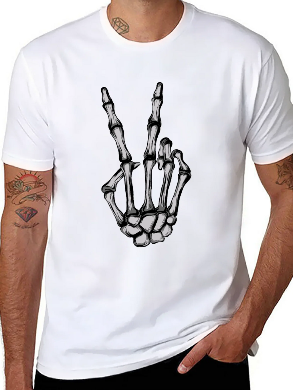 Skeleton Hand Peace Sign Graphic Tee product image 6