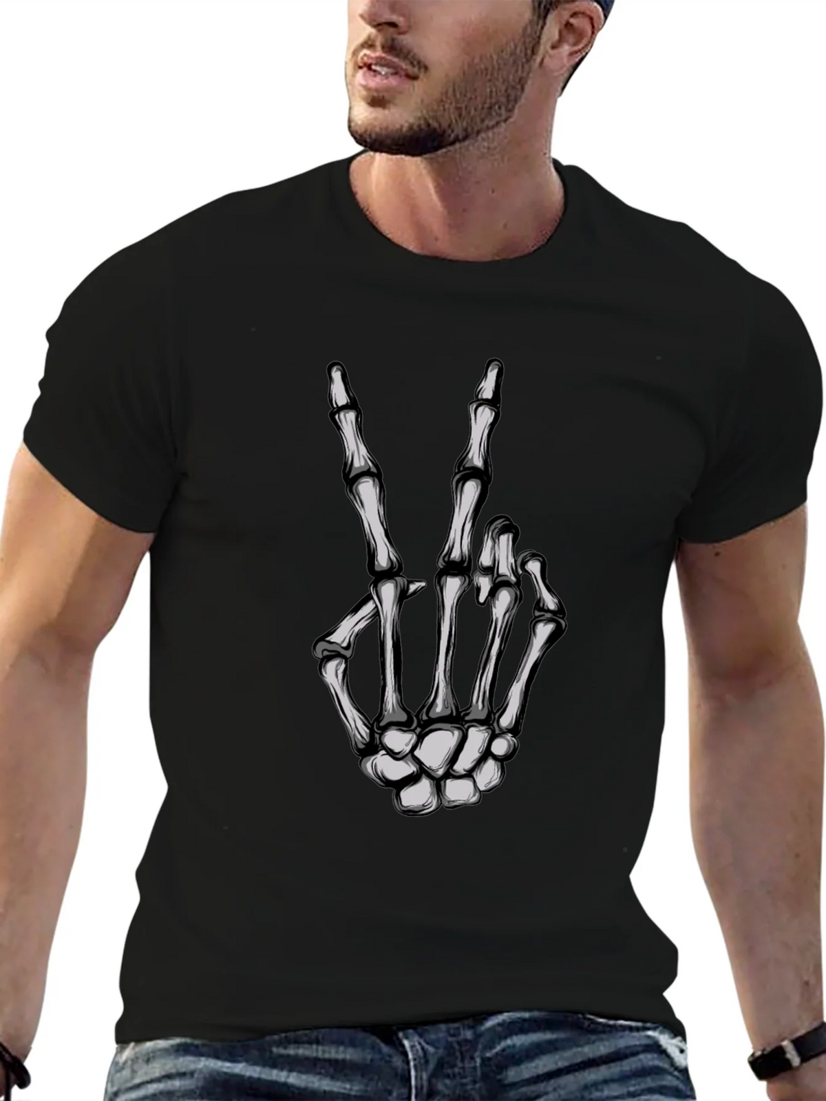Skeleton Hand Peace Sign Graphic Tee product image 5