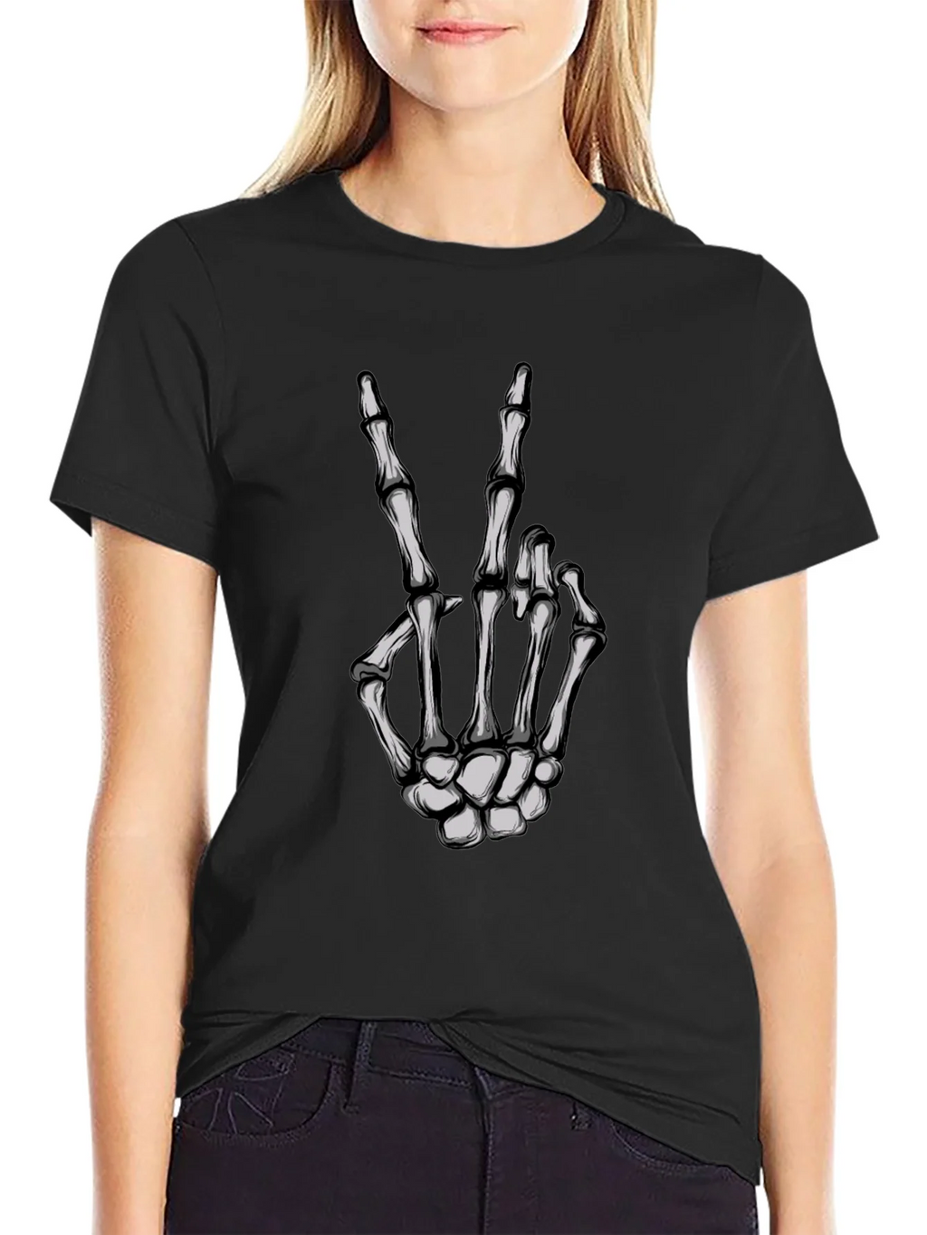 Skeleton Hand Peace Sign Graphic Tee product image 2