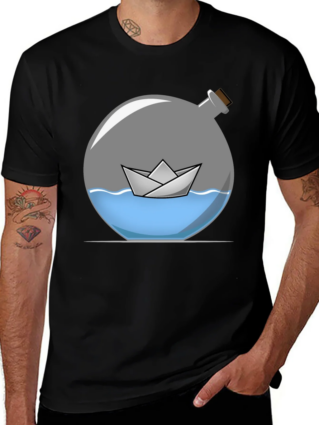Paper Boat in Bottle Graphic Tee product image 1