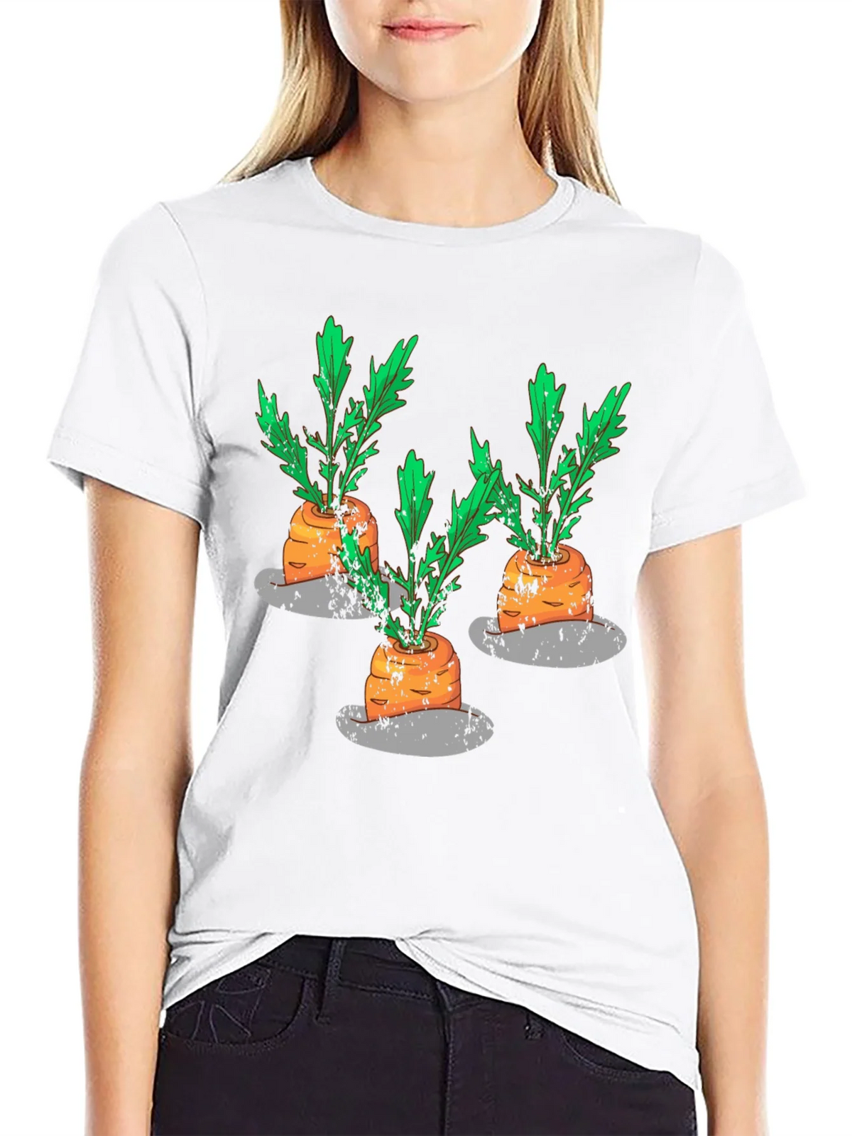 Whimsical Carrot Print Black T-Shirt product image 8